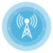 Icon_Cell Site white icon of cell site backhaul automation over layered bright blue circles