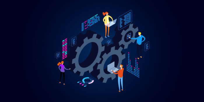 Collaboration in automation illustrated with teams working together on data and workflows, highlighting why teamwork beats tooling.