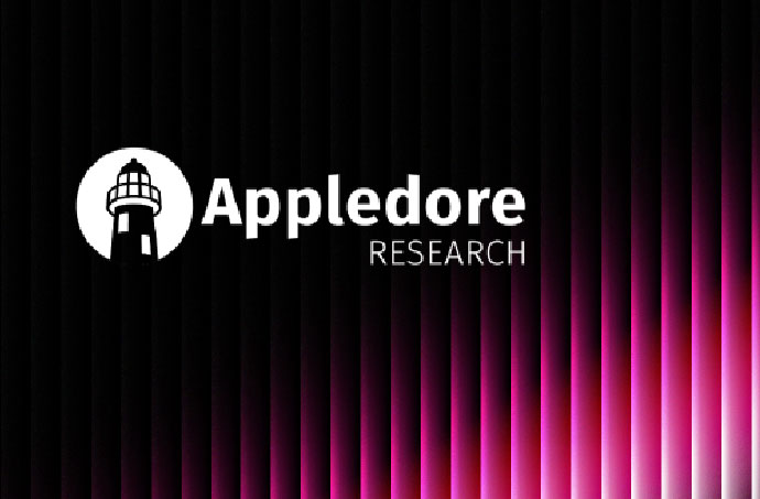 Appledore Research logo on a striped pink background, cover for an analyst report on FlowAI