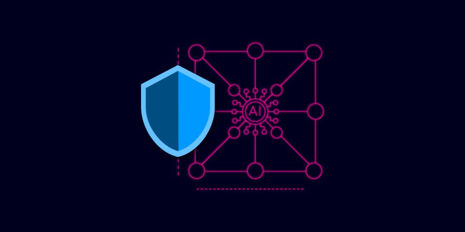 Security shield icon beside an AI network diagram representing trust in non-deterministic systems