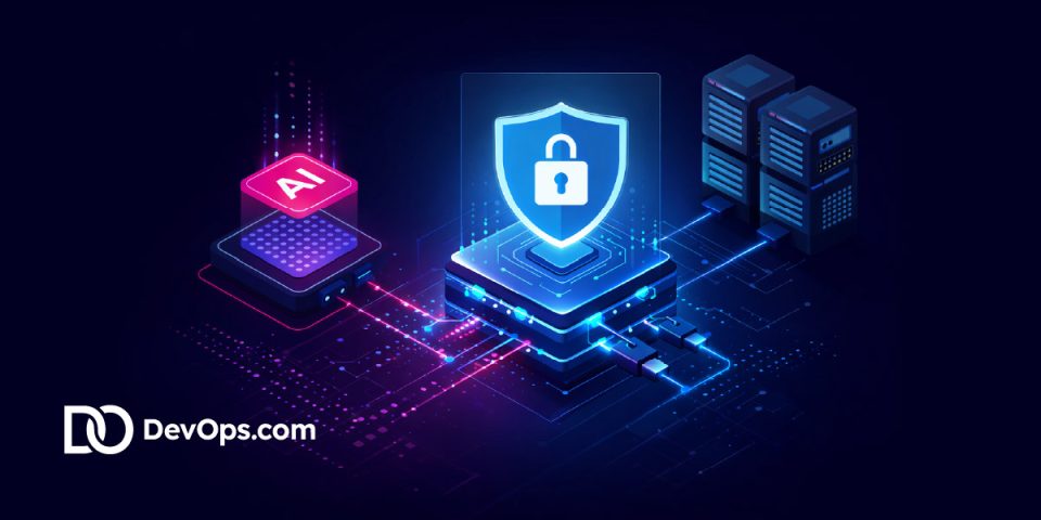 DevOps.com logo beside an illustration of AI, security, and server infrastructure