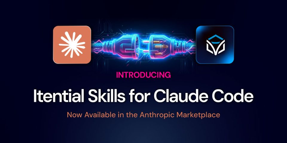 Anthropic and Itential logos connecting, announcing Itential Skills for Claude Code