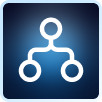 Icon with three different nodes connected by lines, symbolizing multi-domain connectivity.