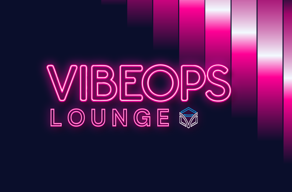 VibeOps Lounge neon sign logo with the Itential brand mark, for a Cisco Live event video hub